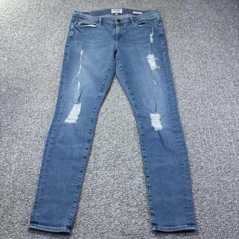 Frame Le Garcon Boyfriend Jeans Womens 29 Blue Medium Wash Distressed Denim
